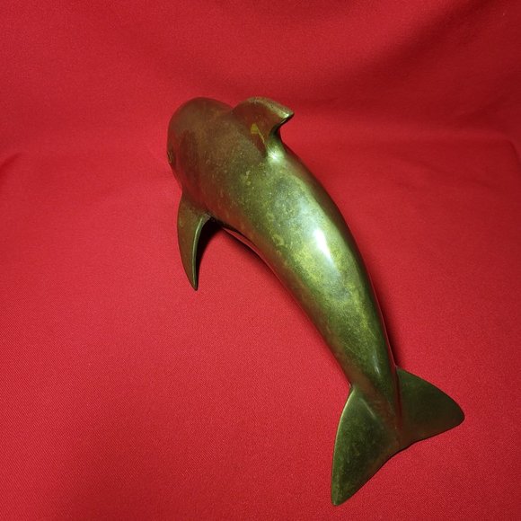 Vintage Mid Century Brass Dolphin Figurine 14" - Picture 9 of 11